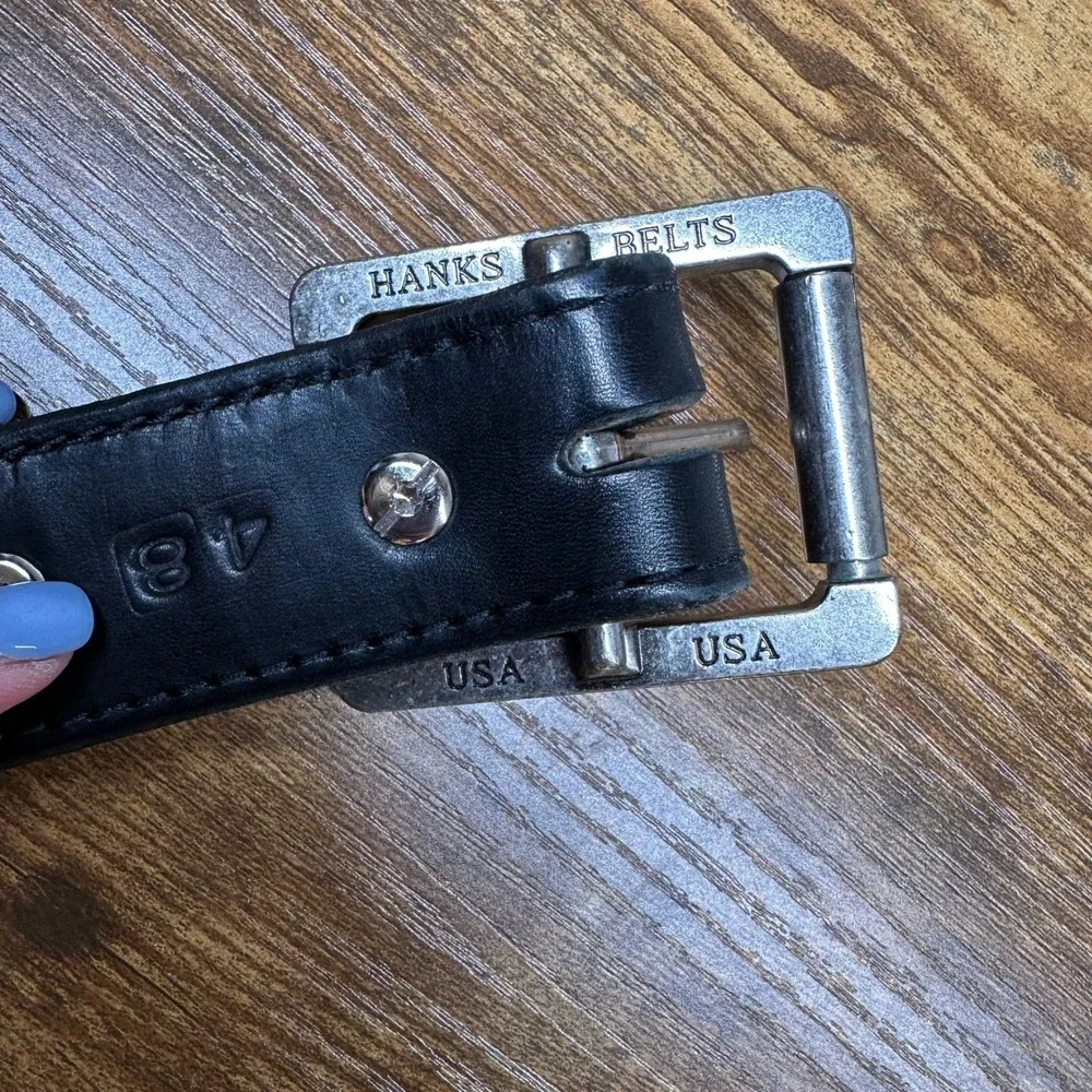 Hanks Belts Mens Black Leather Double Roller Heavy Duty Work Belt Size 48 USA
